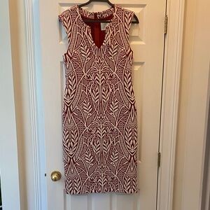 HD in Paris Red and White Leaf Pattern Midi Dress